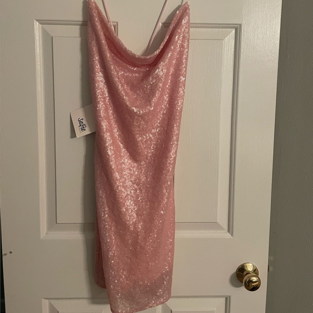 NWT Selfie Leslie Light pink sequin mini dress
